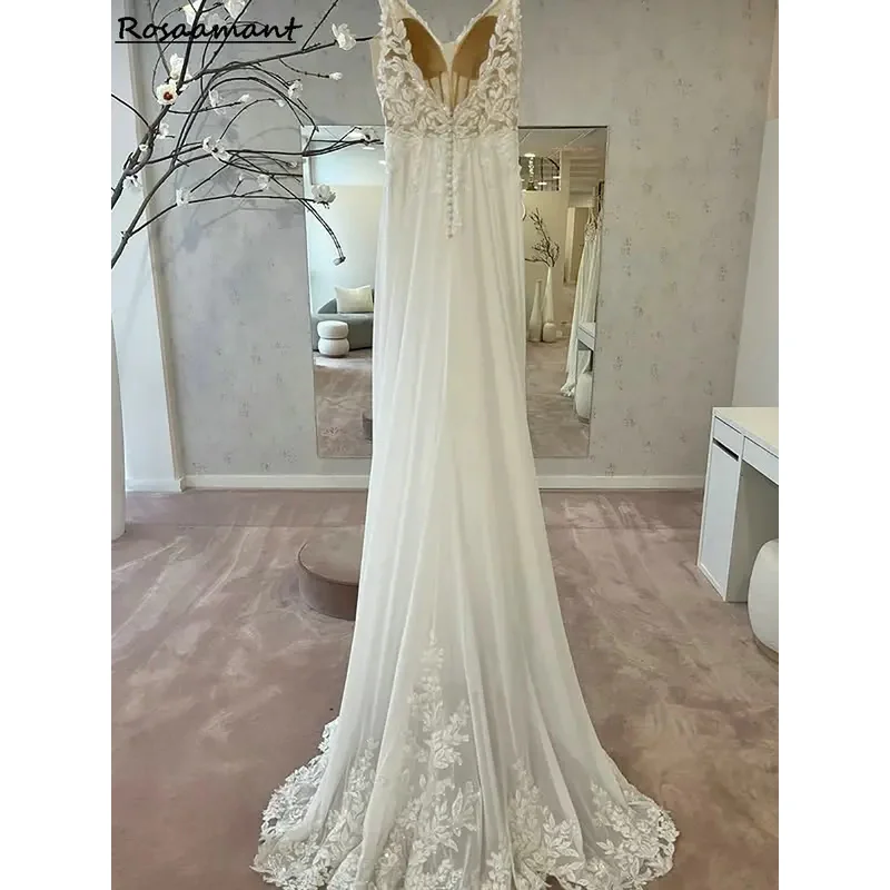 Великолепные иллюзорные аппликации, кружевные бисерные свадебные платья трапециевидной формы на бретельках, свадебные платья без рукавов Robe De Mariée