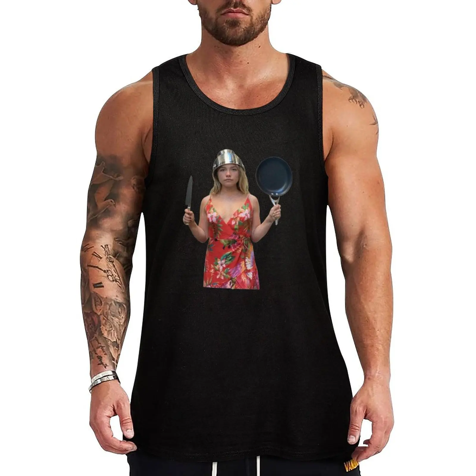 

florence pugh cooking with flo Tank Top Men gym sportswear summer clothes for men clothing men t-shirt for man
