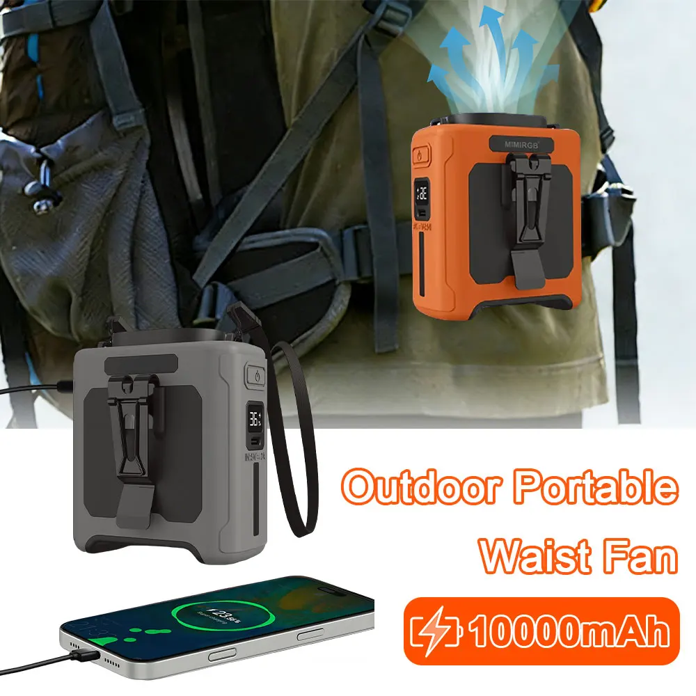 

Portable Waist Fan 10000mAh with Power Bank LED Lighting Hanging Neck Fan 5 Speed Strong Airflow Cooling Fan for Outdoor Working