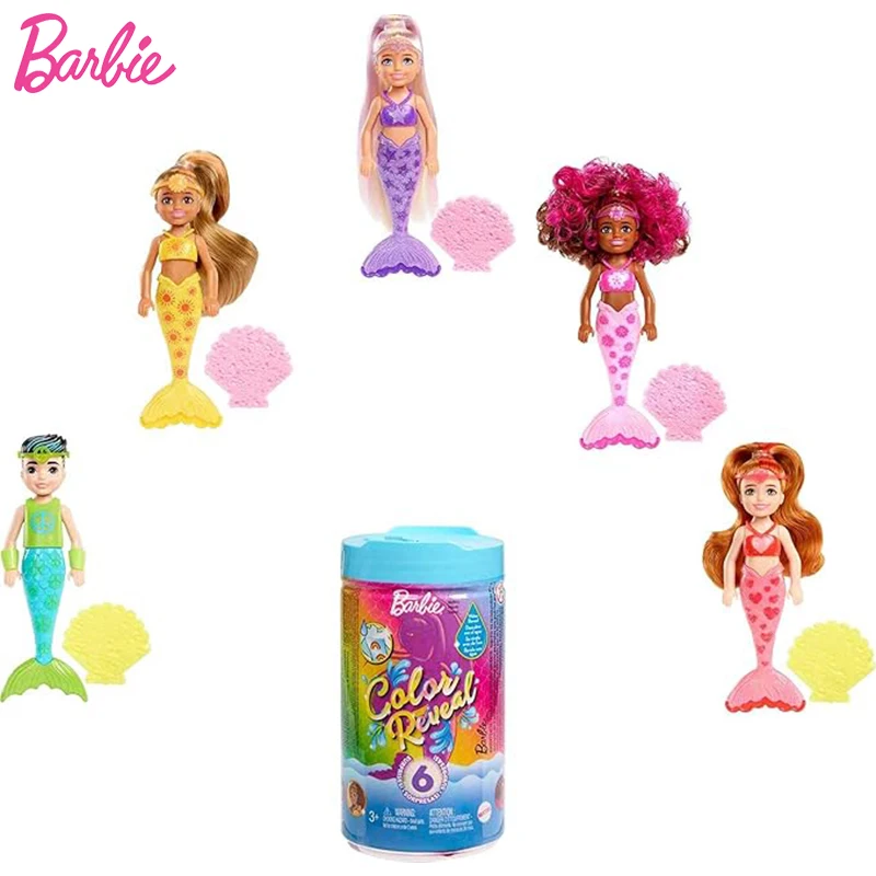 Original Barbie Color Reveal Chelsea Doll Rainbow Mermaid Color Change Accessories Girls Toy Surprises Dress Up Interaction Gift