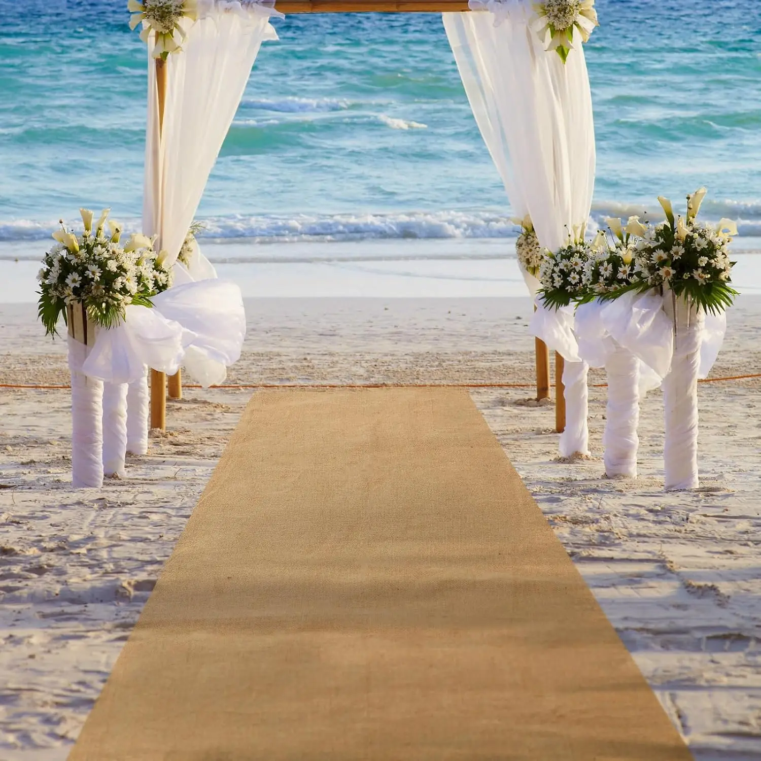 Jute-Hochzeits-Gangläufer mit Fransenrand, Zeremonie, Runway-Teppichrolle für drinnen und draußen, Hochzeit, Party, Brautparty – Detail 2