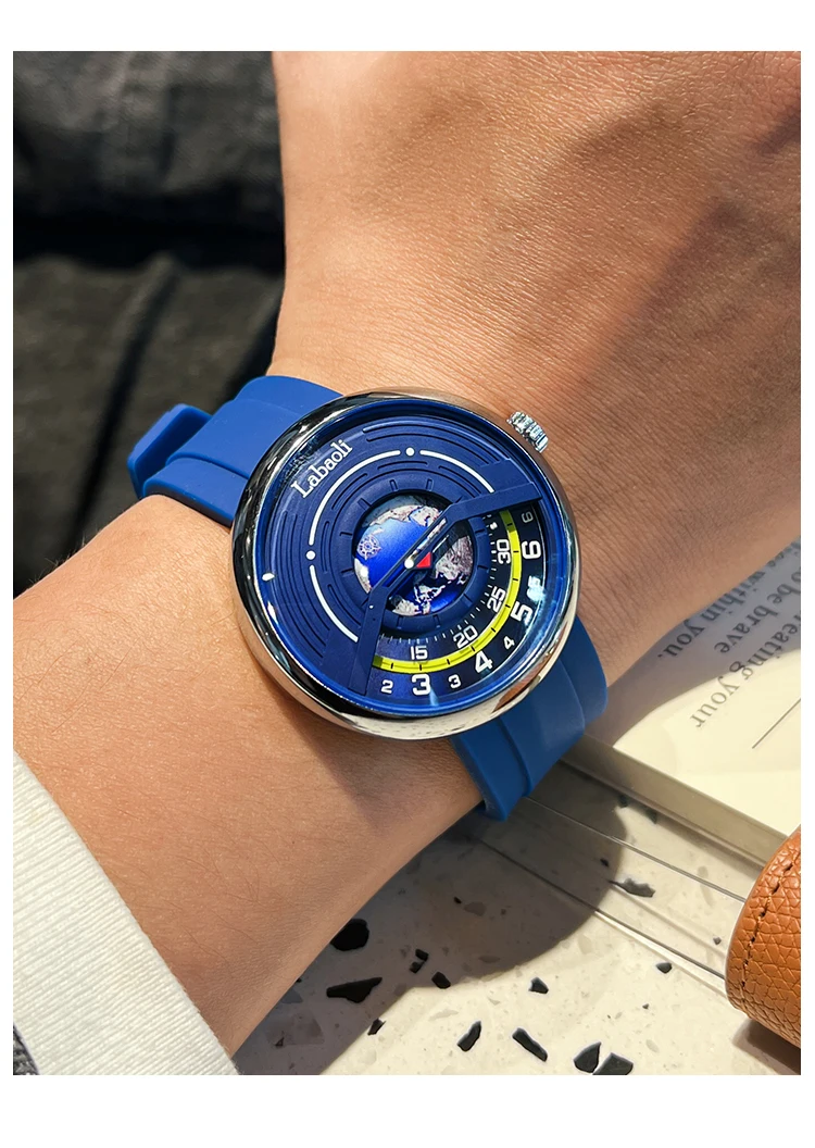 Luxury Men Watch Fashion Male Quartz Wristwatch Unusual Conceptual New Designer Yellow Blue Silicone Band Sports Reloj Man Clock