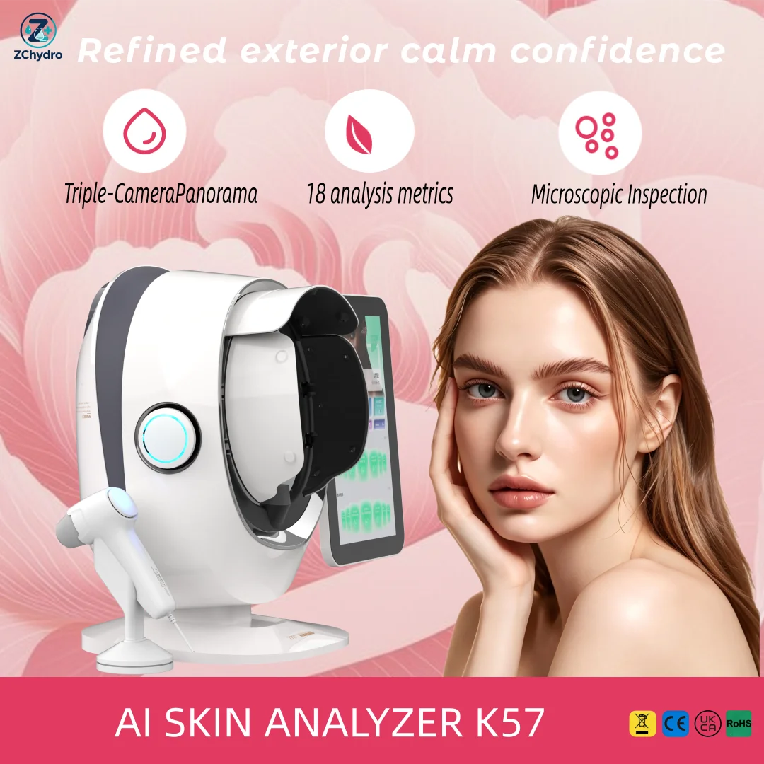 Professional K57 AI Skin Analyzer 8 Spectral 3D Imaging Facial Scanner 270° Coverage 30+ Metrics Skin Moisture Wrinkle Pigment D