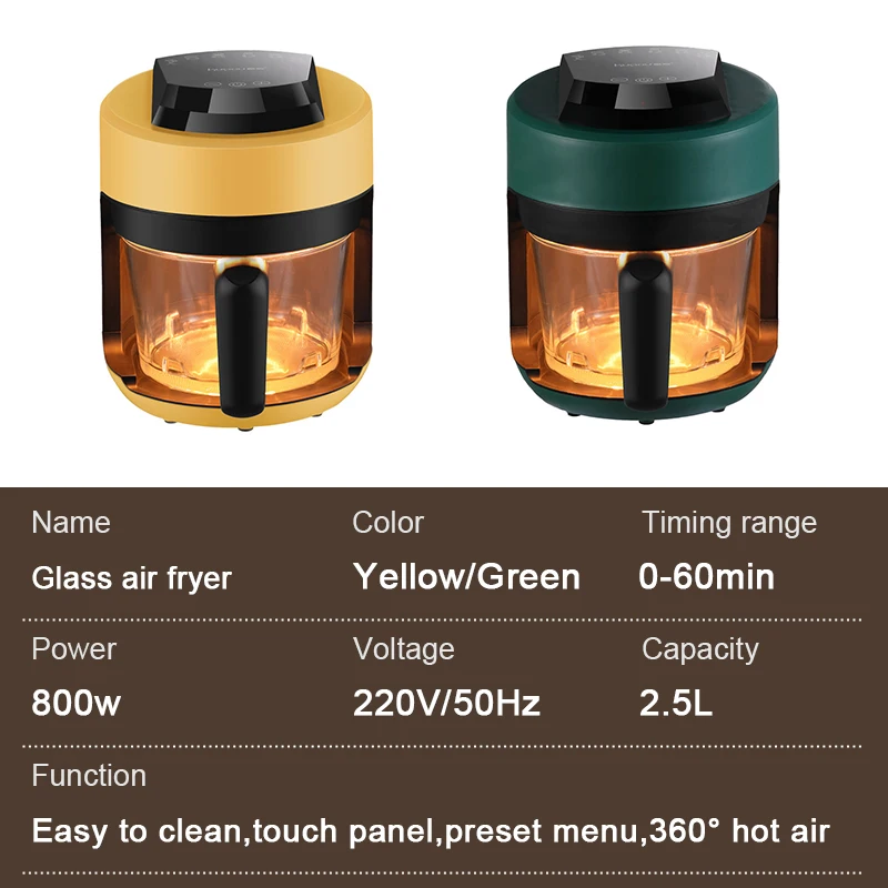 2024 Multifunctional 220V air fryer household transparent visualization fully automatic air fryer small capacity electric fryer