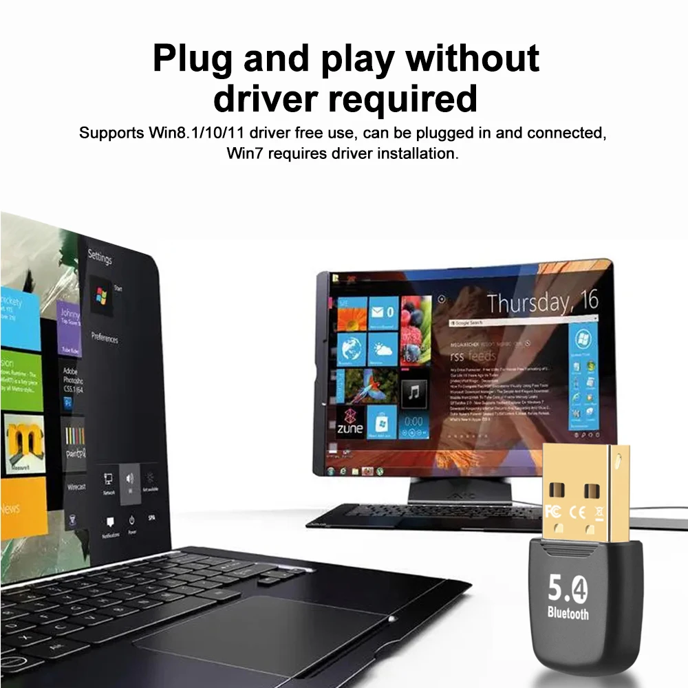 USB Bluetooth 5.4 Adapter Music Audio Receiver, Transmissor para PC Speaker, Laptop, Soundbox, Mouse sem fio