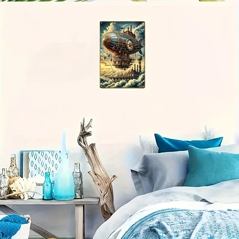 2D Flat 8x12Inch Retro Steampunk Gordo Metal Wall Art, Nautical Decor with Clock Details for Home Cafe Club Outdoor, Durable Iro