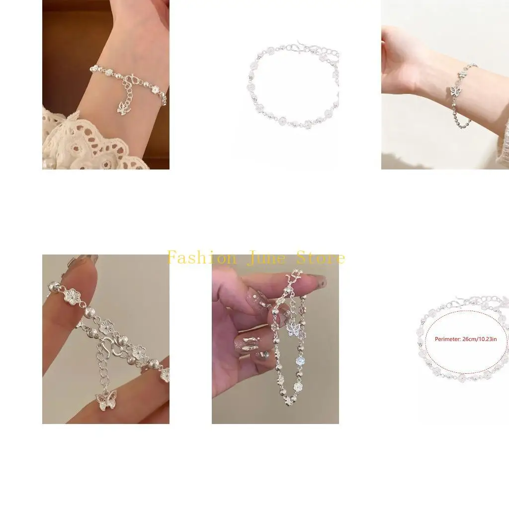 N5KA Trendy Flower Butterfly Charm Zinc Alloy Bracelet Unisex Jewelry Gift For Her