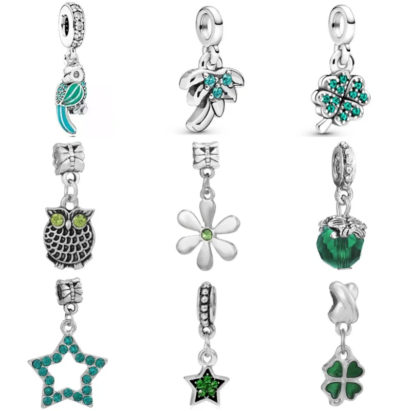 925 Silver Plated Green Series Diamonds Multiple Pendants Bracelet Keychain For Pandora Women DIY Jewelry Mother's Day Gifts