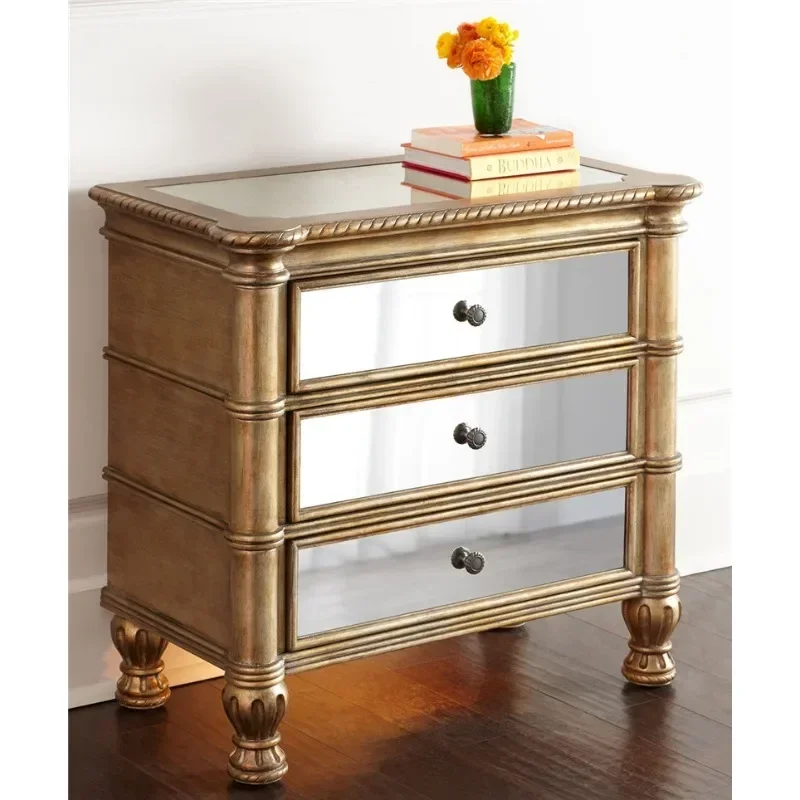 Neoclassical Solid Wood Carving Flower Nightstand Vintage Old Bedside Table Locker Furniture Decorative Side Table