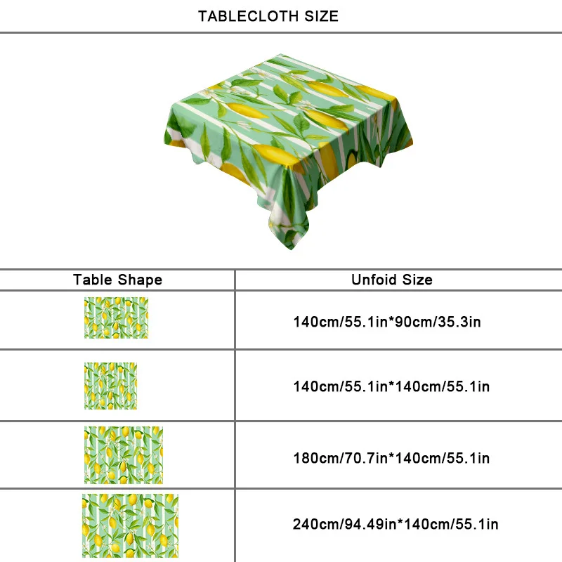 1pc Soft Fashionable Beautiful Lemon Green Leaf Floral Pattern Tablecloth, Machine Washable And Easy to Clean, Dining Table/Coffee Table/Desk/Coffee Table, Picnic/Outdoor Table/Camping Table, Exquisite Life, Table Decoration