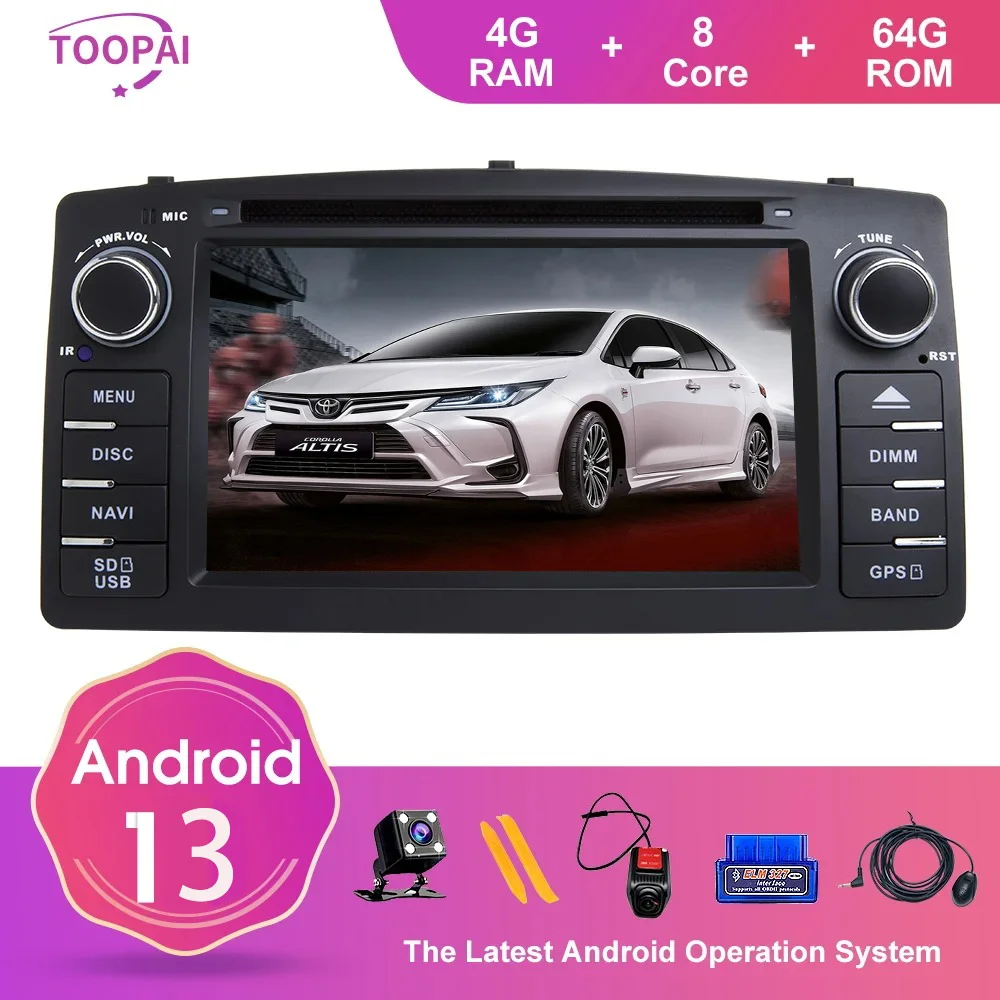 

TOOPAI Android 13 For Toyota Corolla E120 Altis E120 2000-2006 BYD F3 Car Multimedia Navi GPS DVD Media Player Auto Radio Stereo