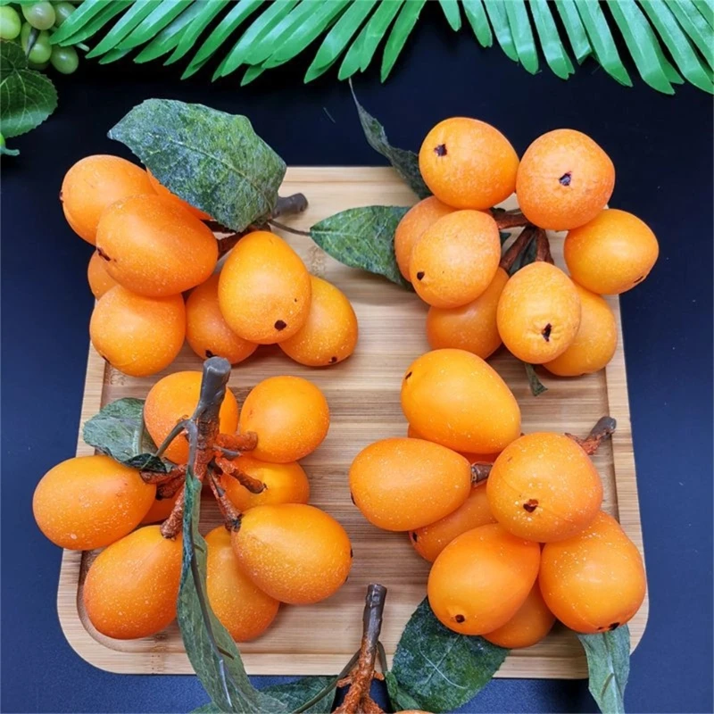 Fake Loquat Artificial Fruit Model Realistic Yellow Loquat Party Decor Ornament F1FB