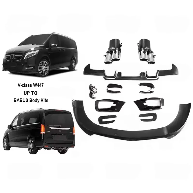 

Комплект заднего диффузора и насадок на выхлопную трубу для Mercedes V-Class V250 V260 W447 в стиле B, включая передний сплиттер и накладки на противотуманные фары