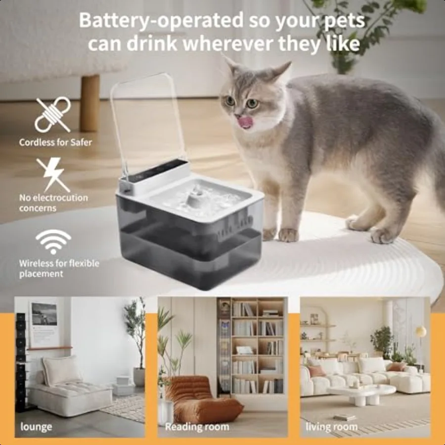Tempat Minum Kucing Otomatis, Fountain Kucing, Tempat Minum Hewan Peliharaan, Tempat Makan dan Minum Kucing, Tutup Induksi Otomatis, Kapasitas Besar 3L