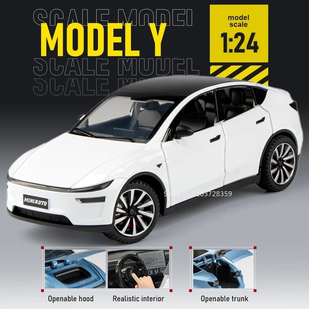 

1:24 Model Y Roadster Toy Car Models Alloy Diecast Doors Opened Sound Light Pull Back Exquisite Interior Simulation Vehicle Toys
