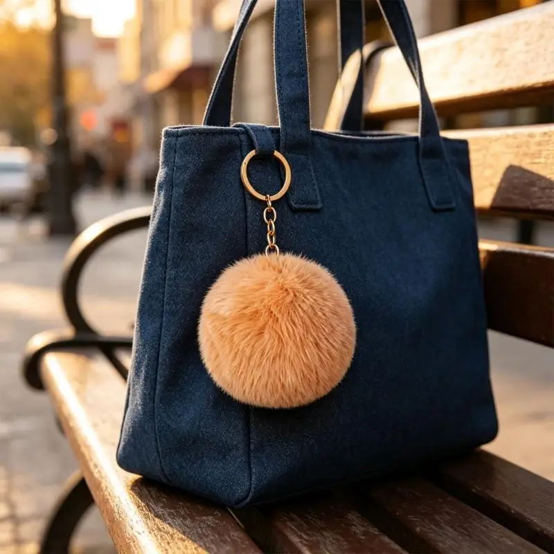 R7UF Round Plush Ball Keychains in Assorted Colors, 32-Piece Set with Soft Texture and Ring-and-Chain Hardware for Bags, Keys
