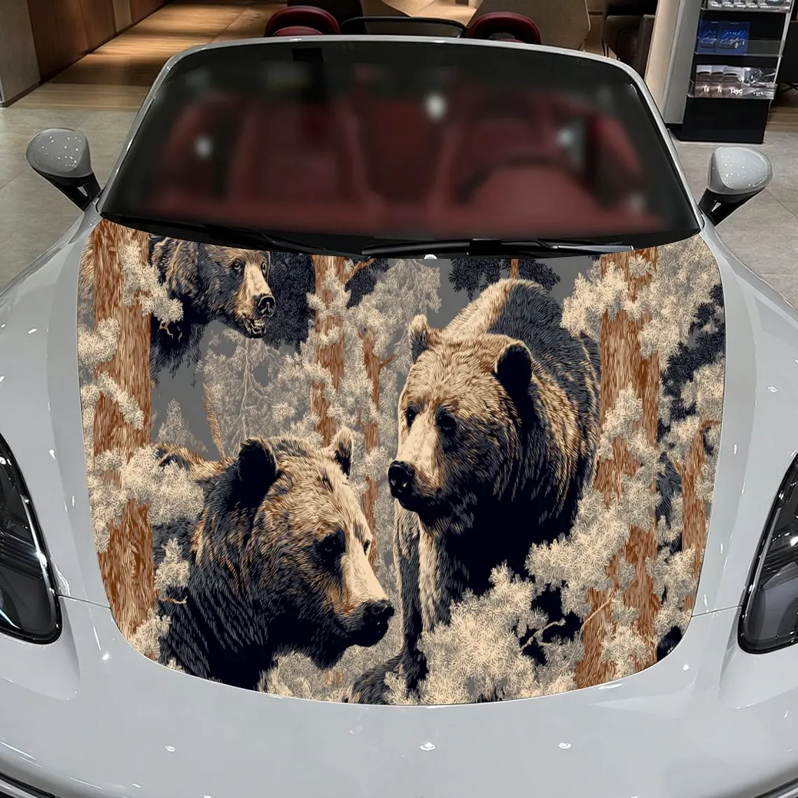 

Car Decal Bear Pair with Textured Wilderness Artistic Background & Mystic-Nature-Gothic Aesthetic Car Hood Sticker, Waterproof S