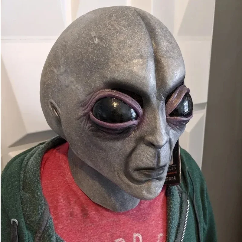 Novo legal máscara de alienígena halloween máscara de terror assustador traje festa cosplay adereços homens látex assustador completo cocar máscara de terror