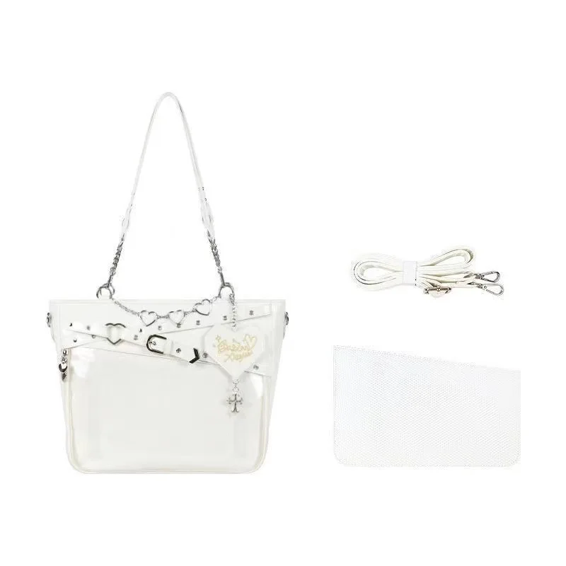 New Original Spicy Girl Cool Ita Bag Large Capacity Transparent Pain Layer Crossbody Bag Love Chain Ulzzang Shoulder Bag