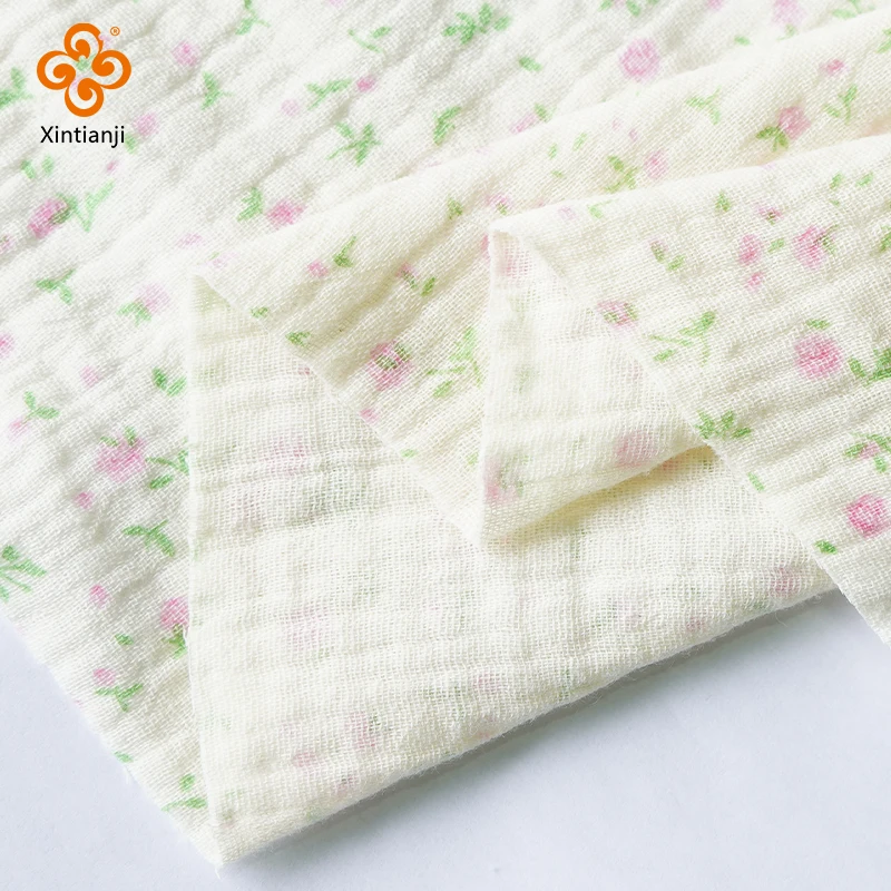 0.5m/1m/2m Double Cotton Gauze Fabric For DIY Sewing Pajamas Cute Little Floral Pattern Soft Breathable Texture Half a Meter