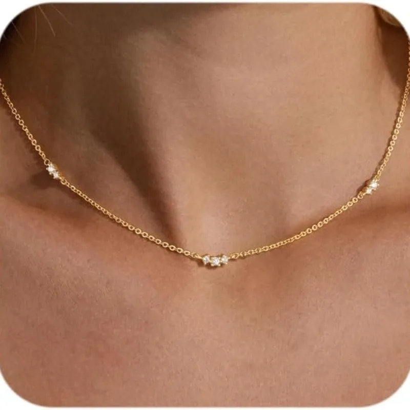 Goldkette für Damen und Mädchen, zierliche 14k vergoldete CZ-Diamant-Halskette, dünner Choker, trendige kleine Layering-Kette, Geschenke
