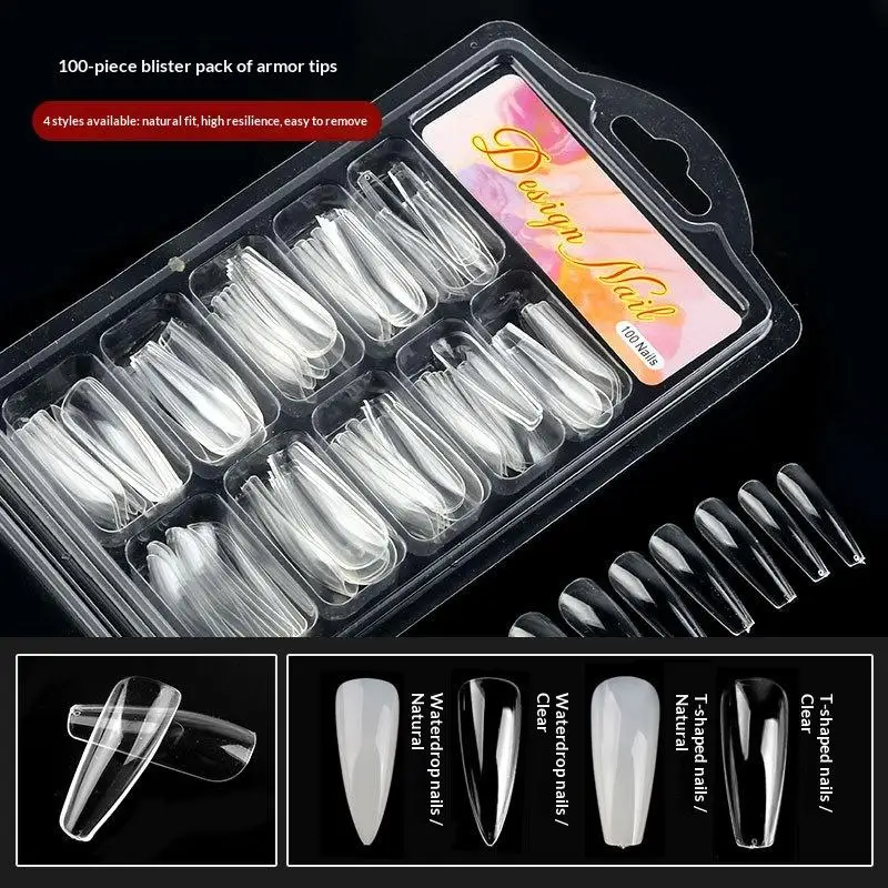 100Pcs/box Trapezoidal Press On Nail 10 Types Fake Nail Tips Clear Full Cover Nail Artificial Press On Long Ballerina