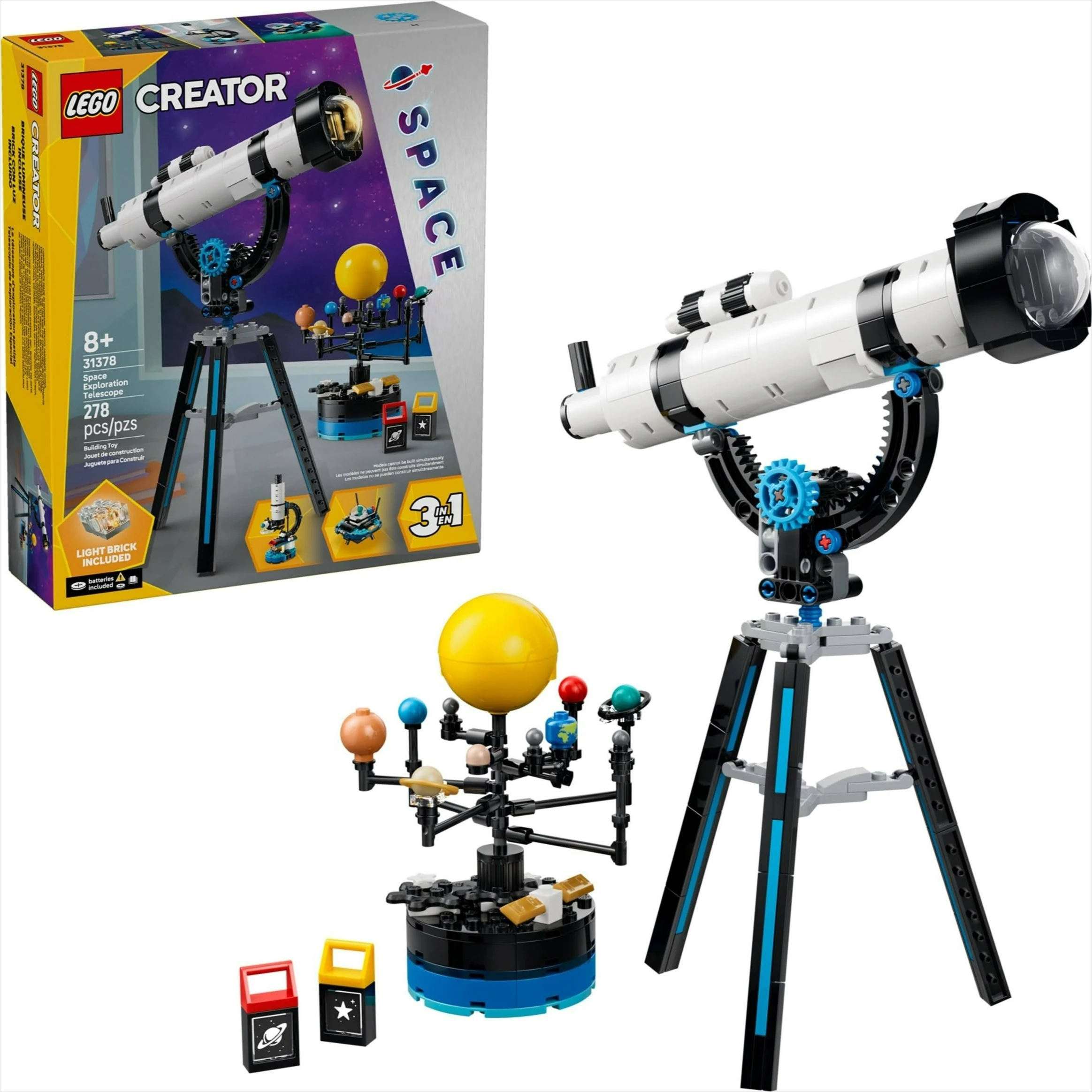 ЛЕГО ®   Конструктор Creator 3 в 1: Телескоп для исследования космоса 31378, телескоп с микроскопом для изучения Солнечной системы, модели НЛО, 278 деталей