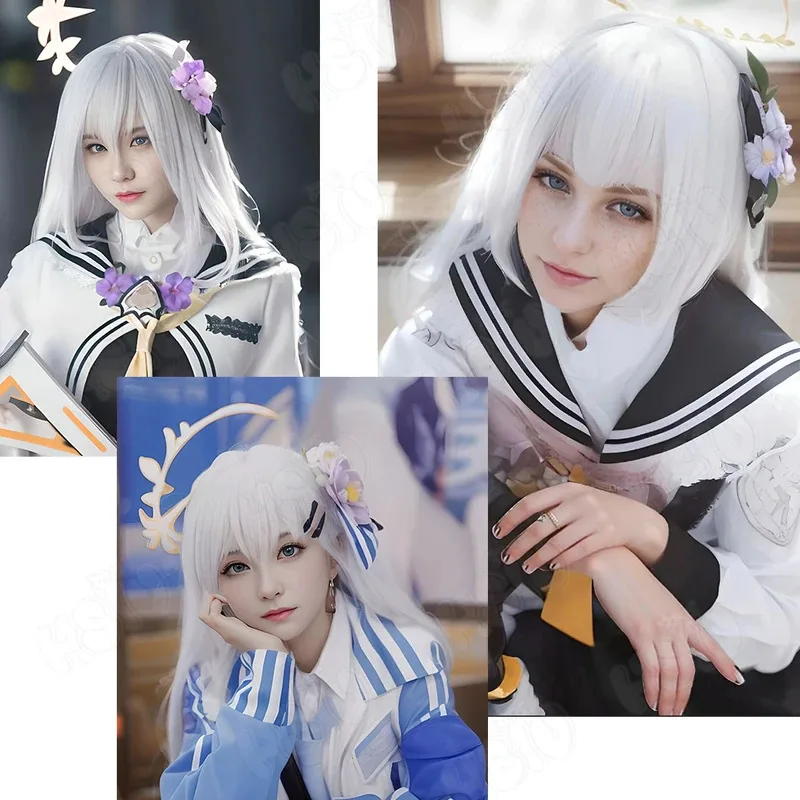 Парик для косплея Shirasu Azusa HSIU 90 см, серебристо-серый, синий, градиент, длинные волосы, синтетический парик + шапочка для парика, игра, синий архив, парик для косплея