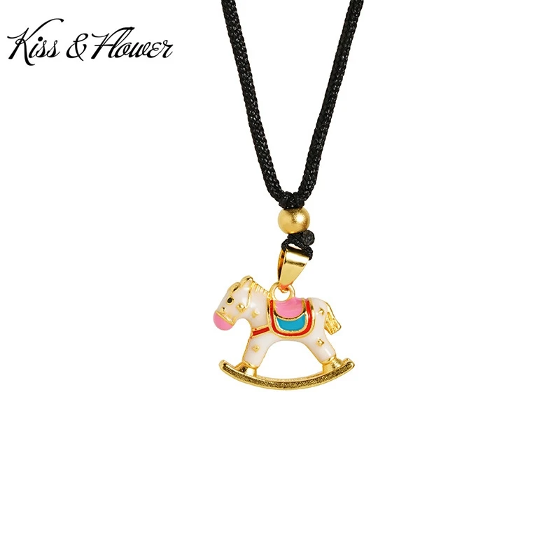 

KISS&FLOWER Gold Enamel Trojan Necklace Pendants For Women Wedding Party Birthday Christmas Bride Kids Girl Ladies Gifts PD186
