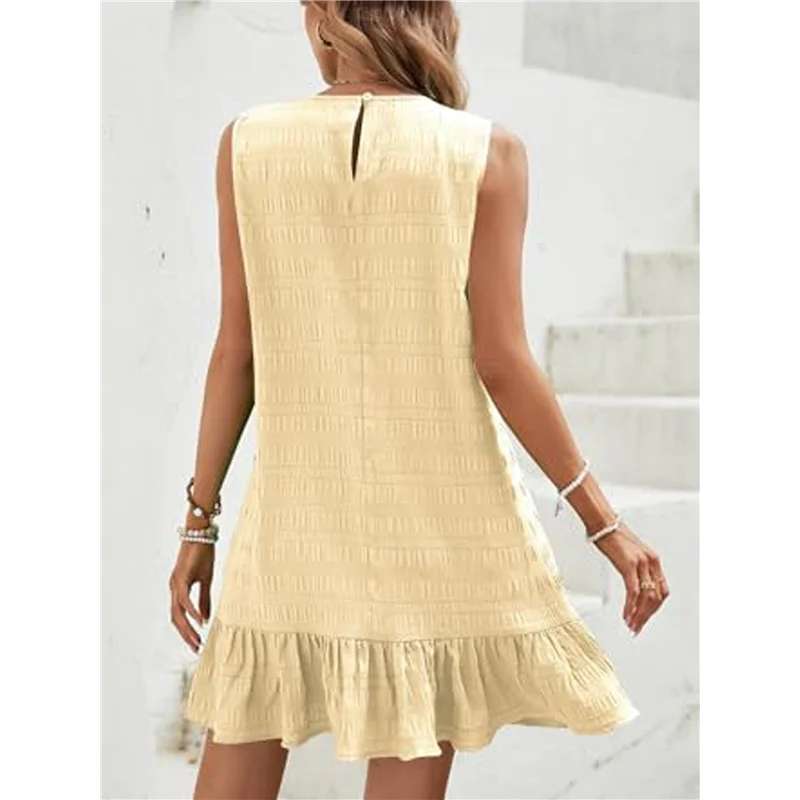CGS-Women's Ruffle Hem Sleeveless Tank Dress Round Neck Casual Smock Summer Mini Dresses