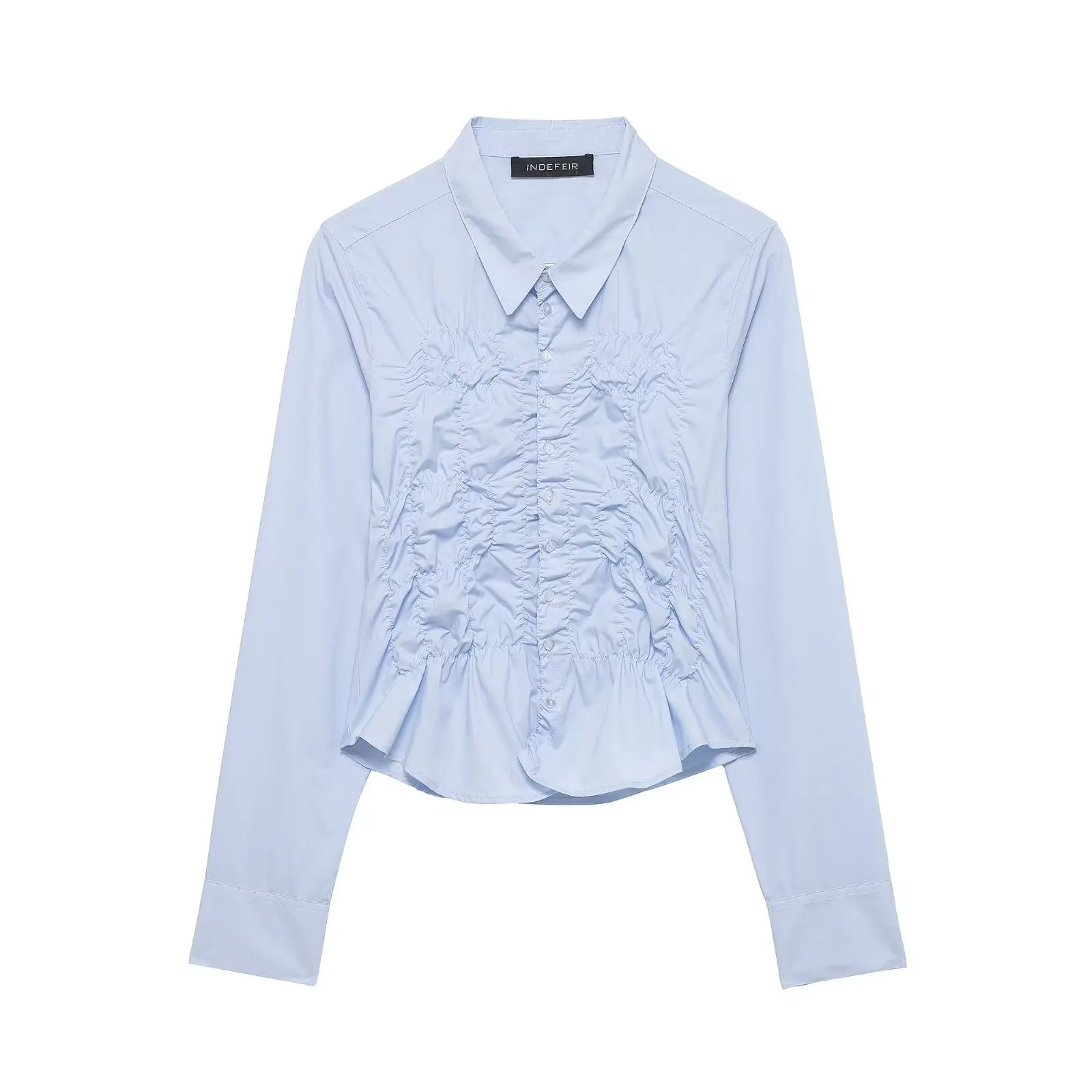 

Women's Fashionable Stretch Pleated Poplin Shirt ZMJD