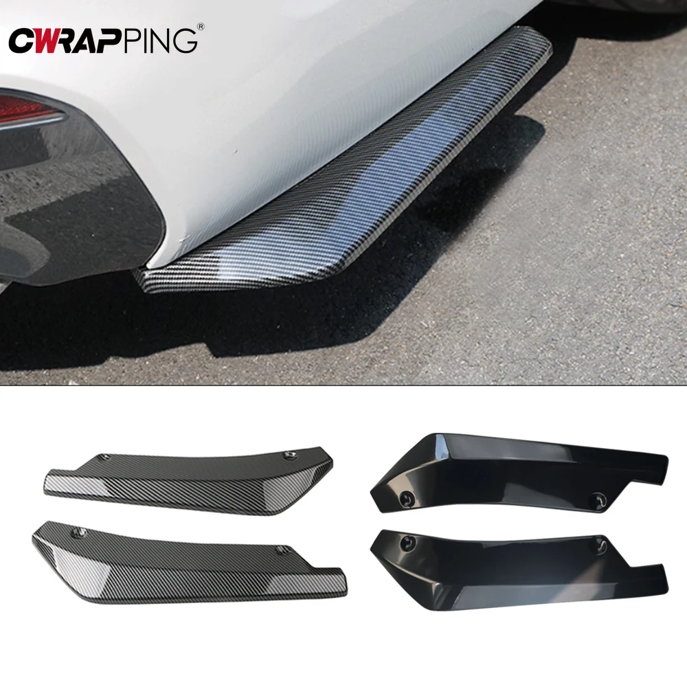 2pcs Universal Car Rear Bumper Lip Diffuser Splitter Spoiler Scratch Protector Black Carbon Fiber Rear Lip Wrap Angle Splitters