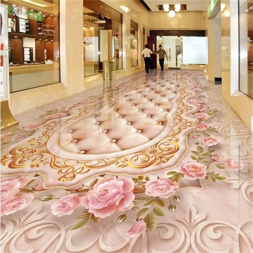 Custom floor 3D обои marble tile parquet relief self-adhesive flooring gold rose stone pattern mosaic three-dimensional painting