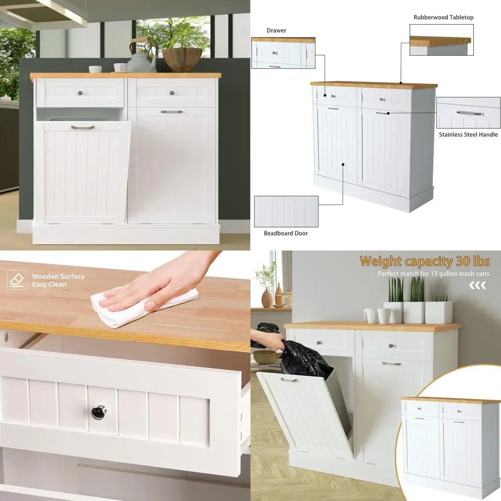 

10-галлонный деревянный стоячий сортировщик белья с наклонным мусорным баком и шкафом для переработки