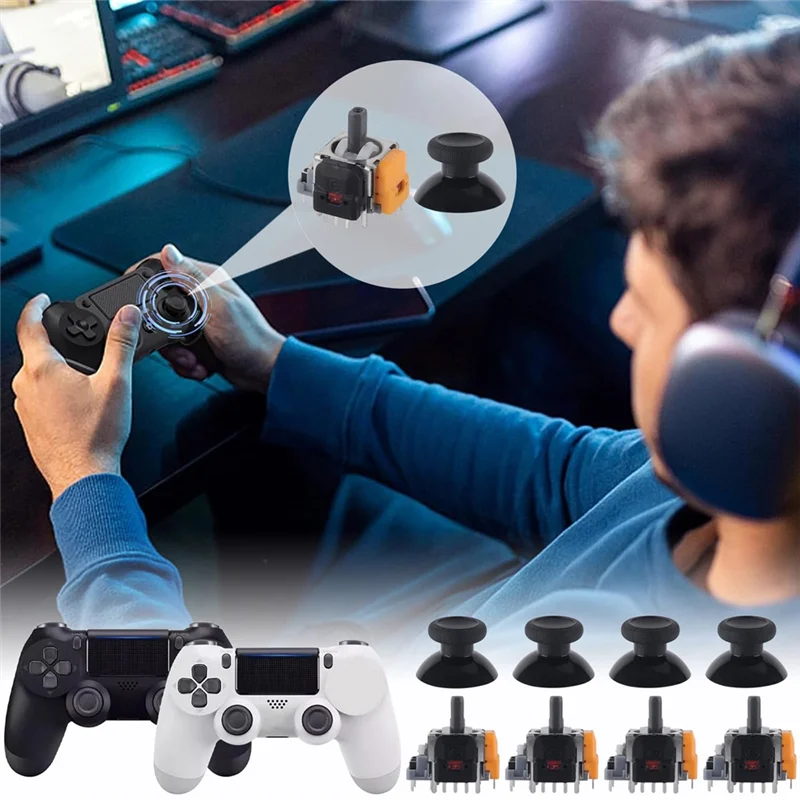 -A14E استبدال عصا التحكم لوحدة تحكم PS4، 4 عبوات من أعواد التحكم بمستشعر تناظري ثلاثي الأبعاد لوحدة تحكم بلاي ستيشن