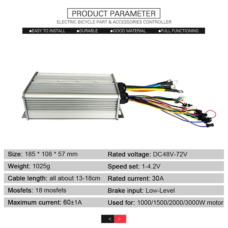 48V-72V 1000W-3000W Hub Motor Controller 18Mos MAX60A for Electric Bike E-Scooter Motorcycle Bldc Motor Controller