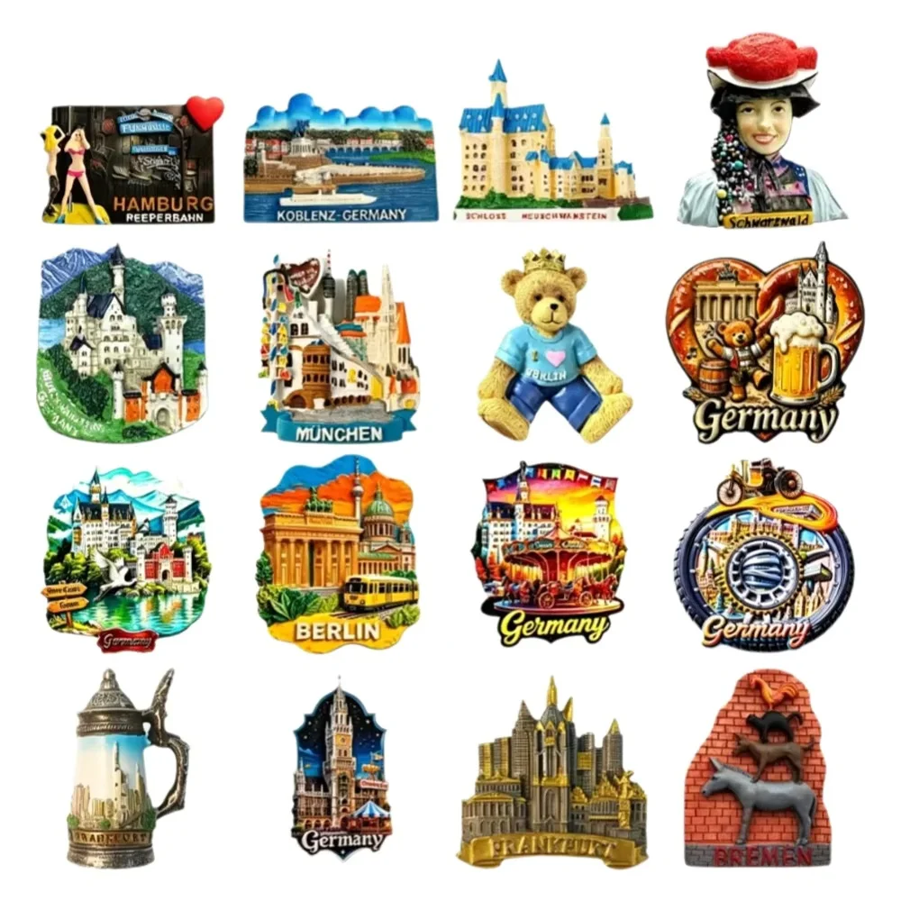 European Germany Tourist Fridge Magnet Neuschwanstein Frankfurt Hamburg 3D Embossed Refrigerator Souvenir Decor Gift