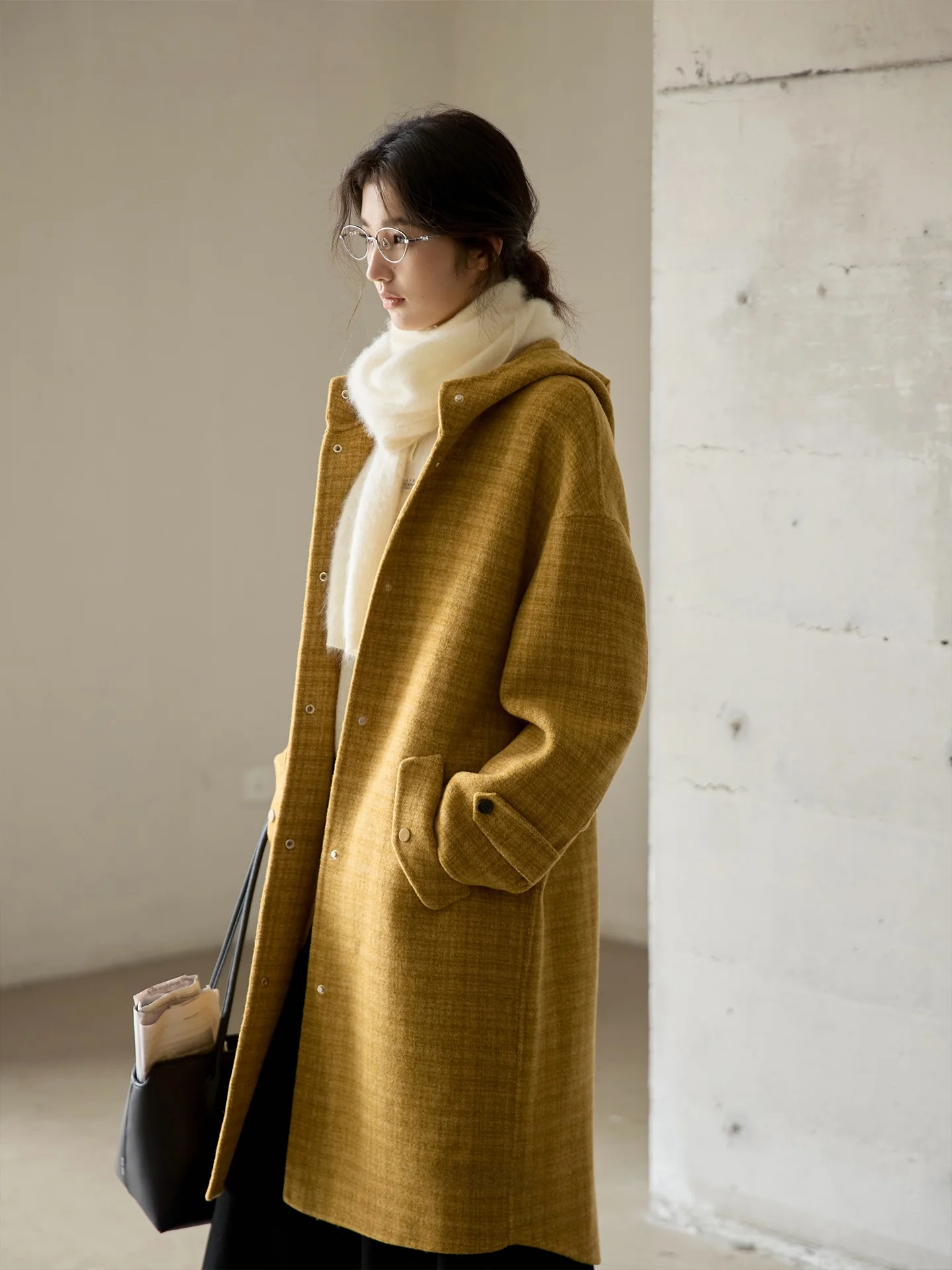 

Длинное двустороннее шерстяное пальто Ginnkee с капюшоном, в клетку, в студенческом стиле, женская зимняя верхняя одежда