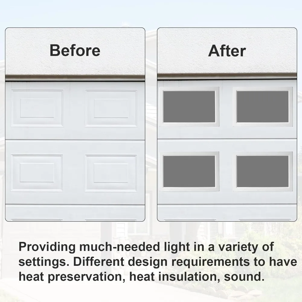 4 Pcs Garage Door Windows, Replacement Vinyl Windows Inserts Kit with UV Resistant Resin Glass for Exterior Garage Doors