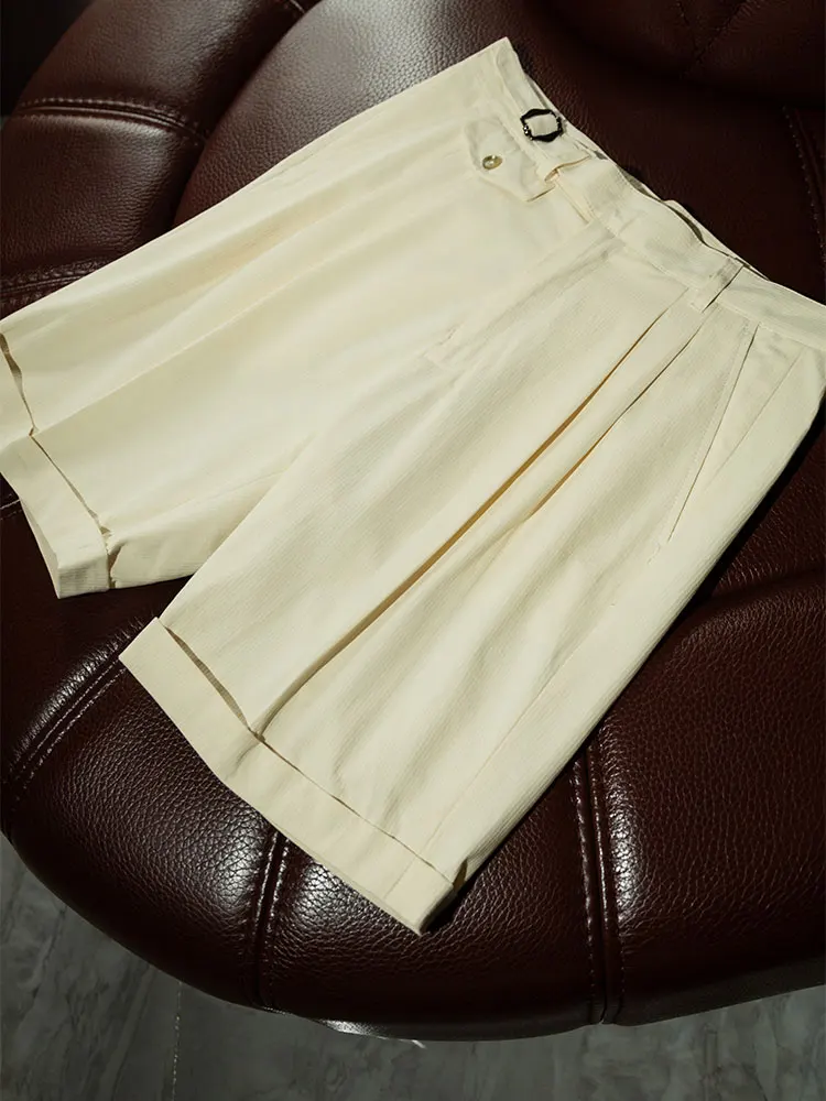 

Summer Italian Naples casual double pleated suit shorts for men, pure cotton loose shorts, high-end craftsmanship