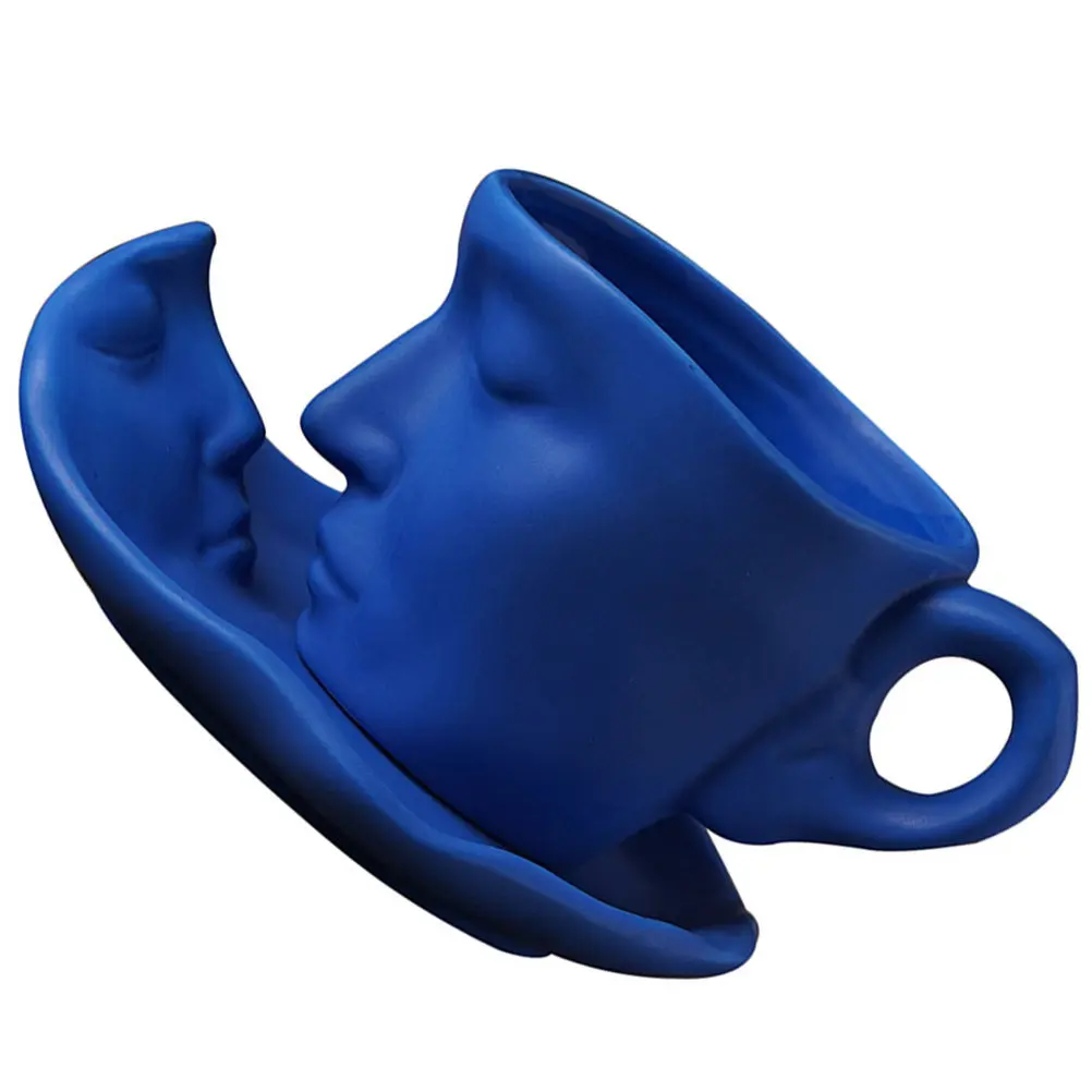 Kissing Mug Set Ceramic Coffee Tea Cup and Saucer Set 260Ml Portrait Relief Texture Heat Resistant Scratch Proof Rounded Edge