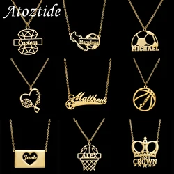 Atoztide Personalized Custom Soccer Sports Name Necklace Stainless Steel for Women Men Pendant Fashion Birthday Jewelry Gift