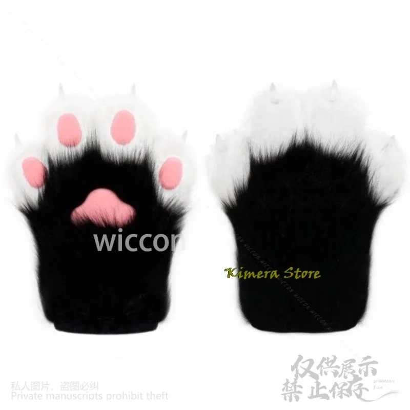 

New14 Colors Animal Furry Cosplay Anime Furry Cat Claw Gloves Wolf Bear Animal Paw Plush Nail For Halloween Christmas Customized