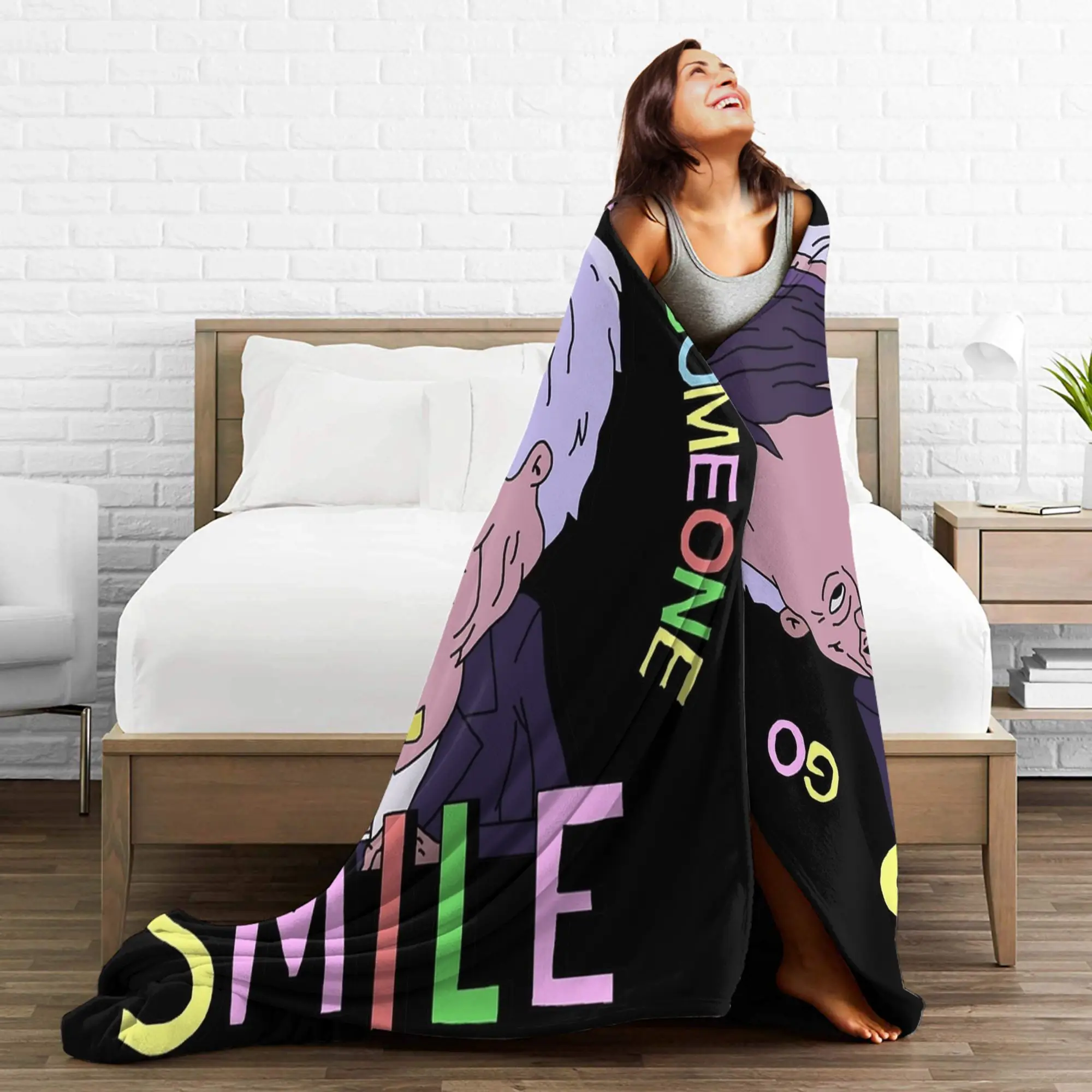 اخرج هناك وجعل شخص ما يبتسم الأصدقاء المبتسمين بطانية الفانيلا رمي بطانية للخارجية رقيق المفرش غطاء سرير أريكة #4