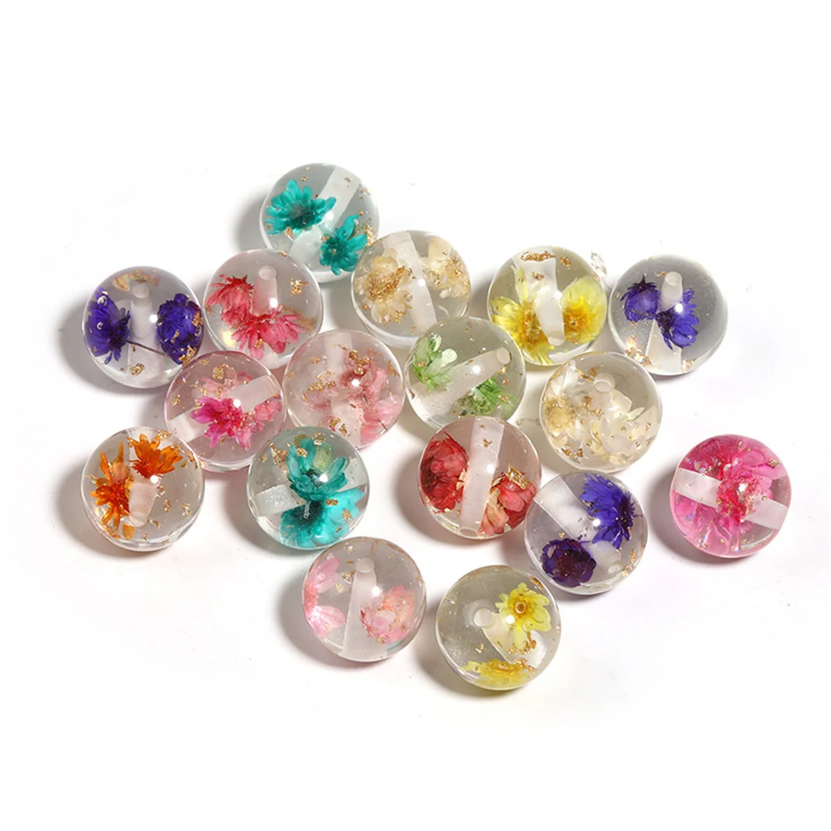 CH31 Natural dried flower resin round beads transparent beads DIY mobile phone chain keychain pen accessories beads material