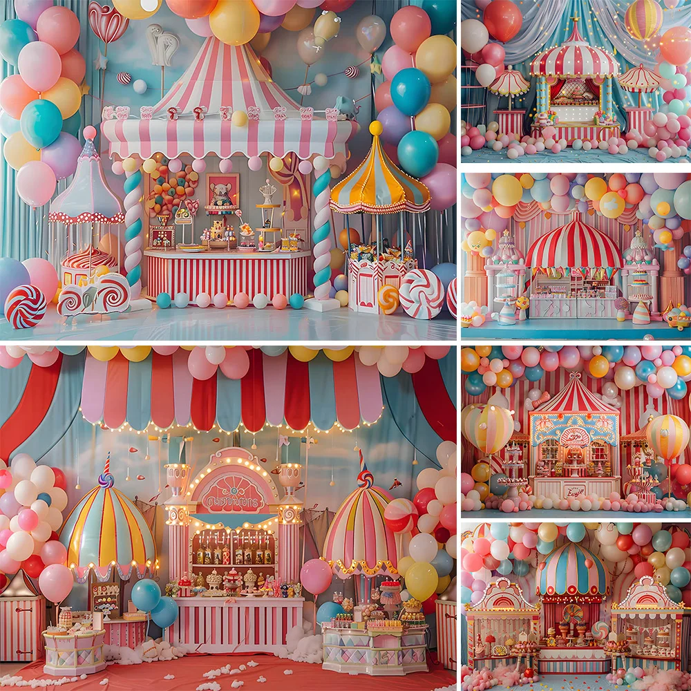 Mocsicka Circus Birthday Party Background for Kids Dessert Candy Balloon Pink Backdrop Girl Cake Smash Photography Studio Booth