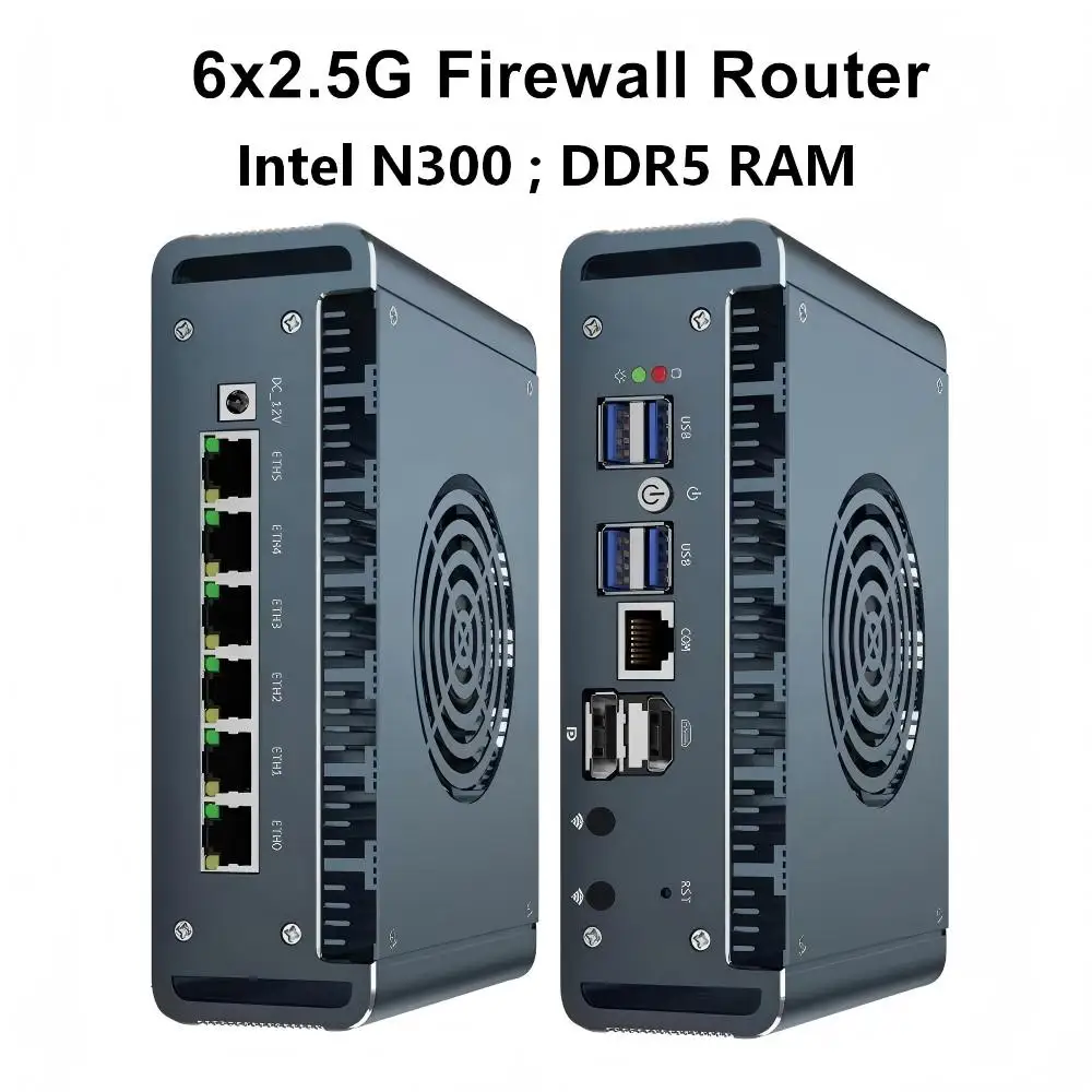 Intel N300 Mini PC Thin Client 6xi226 2.5G Lan DDR5 NVME PFsense Ubuntu Industrial Enterprise Mini Computer Firewall Gateway 4G