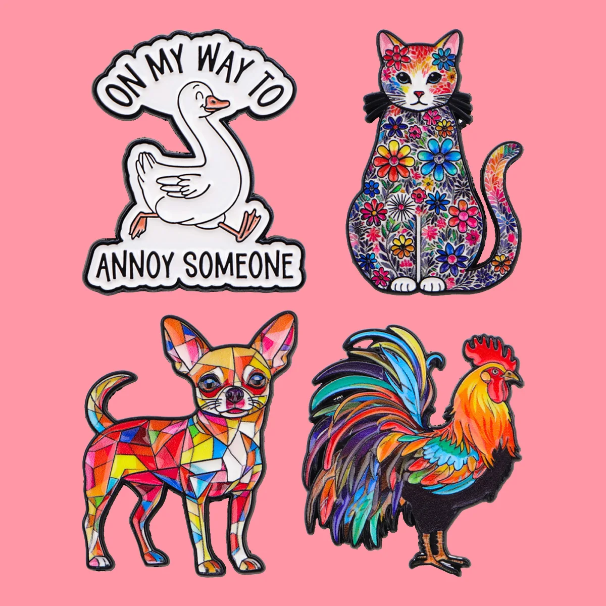 

Colorful Rooster Flower Cat Enamel Pins Animal Chihuahua Dog Brooch Lapel Pin Badge on Clothing Accessories Fashion Jewelry Gift