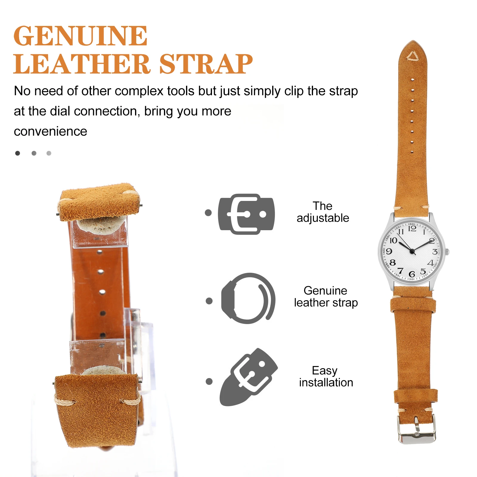 Suede Watch Straps 20mm Brown Adjustable Men Cowhide Classic Retro Style Safe Skin Friendly