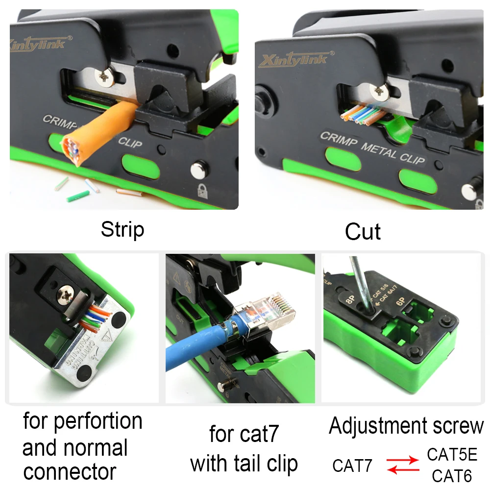 Imagem -04 - Crimper e Ferramentas Manuais de Friso Rede Clip Networking Stripper Cabo Ethernet Crimp Clamp Tongs Cut Rj45 Cat5 Cat6 Cat6a Cat7